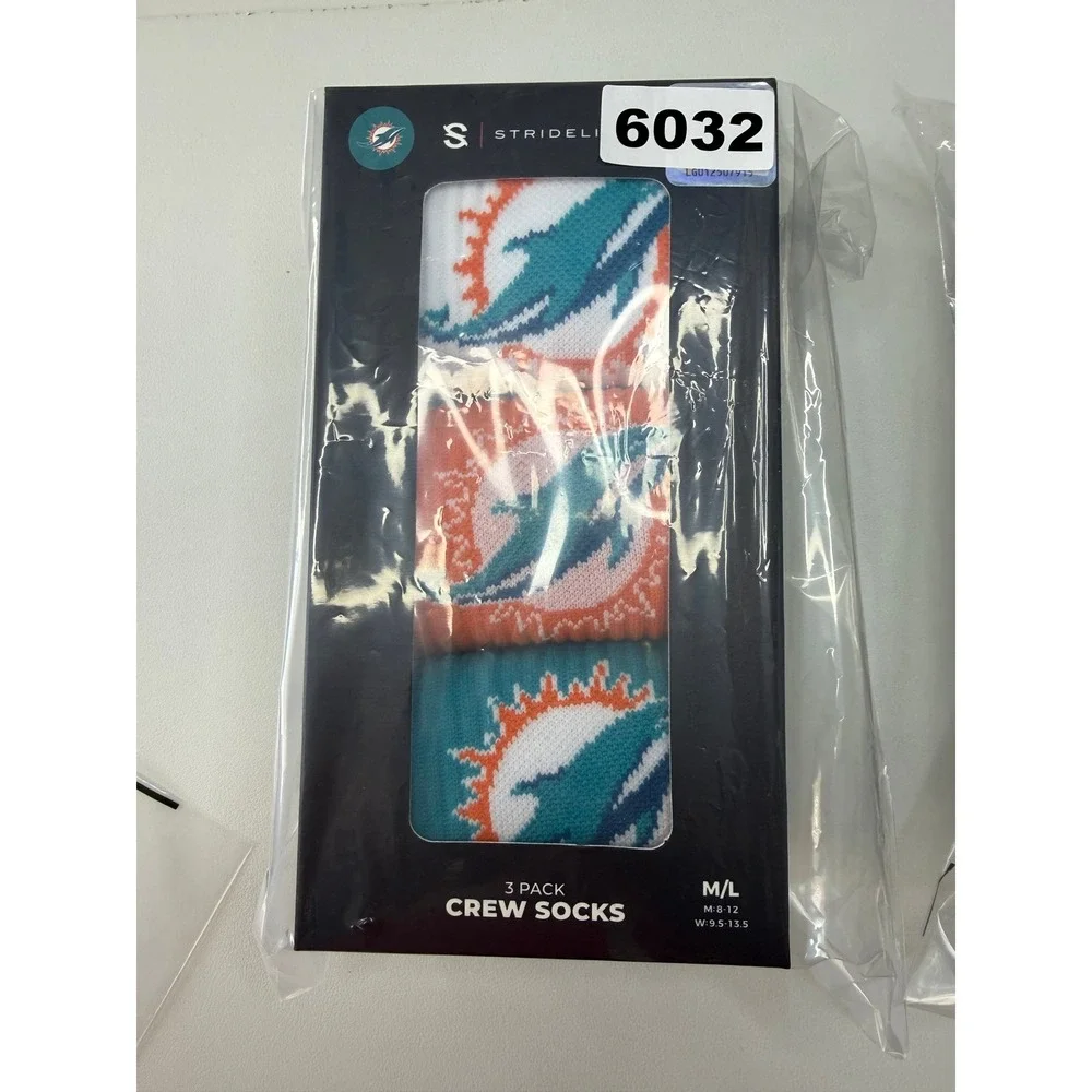 Strideline Miami Dolphins NFL Premium Cushion Crew Socks 3 Pack M/L NEW